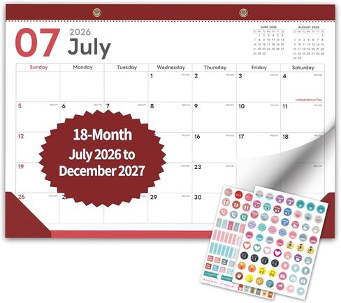 Desk Calendar 2026-2027 - Ougesi 18 Month Desk Top Calendar July 2026 - Dec 2027,17x12 Academic Desk Calendar with Thick Paper, Large Blocks, Stickers for Home & Office in Saudi Arabia