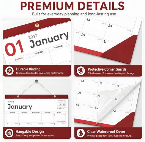 Desk Calendar 2026-2027 - Ougesi 18 Month Desk Top Calendar July 2026 - Dec 2027,17x12 Academic Desk Calendar with Thick Paper, Large Blocks, Stickers for Home & Office in Saudi Arabia