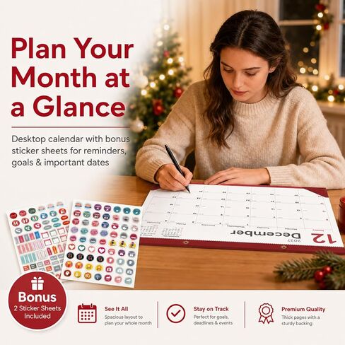 Desk Calendar 2026-2027 - Ougesi 18 Month Desk Top Calendar July 2026 - Dec 2027,17x12 Academic Desk Calendar with Thick Paper, Large Blocks, Stickers for Home & Office in Saudi Arabia