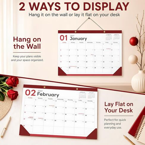 Desk Calendar 2026-2027 - Ougesi 18 Month Desk Top Calendar July 2026 - Dec 2027,17x12 Academic Desk Calendar with Thick Paper, Large Blocks, Stickers for Home & Office in Saudi Arabia