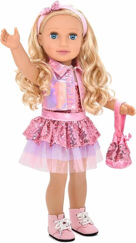 Dolls To Play 18 Inch Girl Doll, Fashion Doll with Fine Blonde Long Hair for Styling, Blue Eyes, Pink Sequin Dress, Shoes, Handbag, Clothes and Accessories Princess Doll for Kids in Saudi Arabia