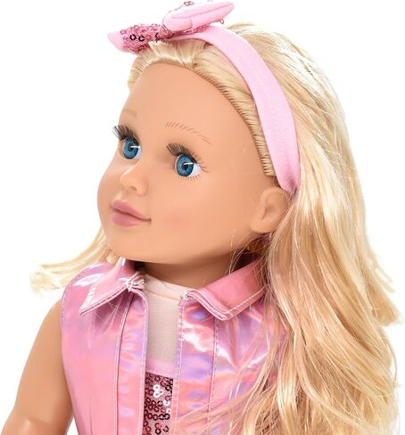Dolls To Play 18 Inch Girl Doll, Fashion Doll with Fine Blonde Long Hair for Styling, Blue Eyes, Pink Sequin Dress, Shoes, Handbag, Clothes and Accessories Princess Doll for Kids in Saudi Arabia