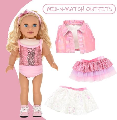 Dolls To Play 18 Inch Girl Doll, Fashion Doll with Fine Blonde Long Hair for Styling, Blue Eyes, Pink Sequin Dress, Shoes, Handbag, Clothes and Accessories Princess Doll for Kids in Saudi Arabia