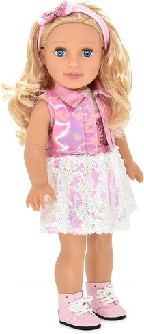 Dolls To Play 18 Inch Girl Doll, Fashion Doll with Fine Blonde Long Hair for Styling, Blue Eyes, Pink Sequin Dress, Shoes, Handbag, Clothes and Accessories Princess Doll for Kids in Saudi Arabia
