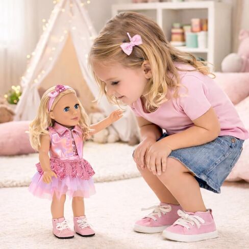 Dolls To Play 18 Inch Girl Doll, Fashion Doll with Fine Blonde Long Hair for Styling, Blue Eyes, Pink Sequin Dress, Shoes, Handbag, Clothes and Accessories Princess Doll for Kids in Saudi Arabia