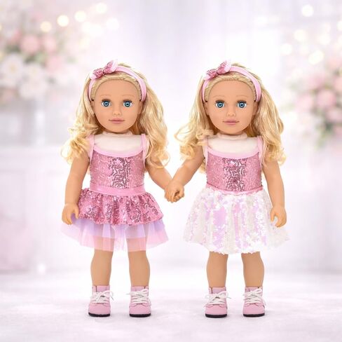 Dolls To Play 18 Inch Girl Doll, Fashion Doll with Fine Blonde Long Hair for Styling, Blue Eyes, Pink Sequin Dress, Shoes, Handbag, Clothes and Accessories Princess Doll for Kids in Saudi Arabia
