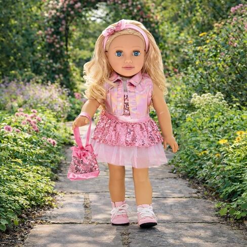 Dolls To Play 18 Inch Girl Doll, Fashion Doll with Fine Blonde Long Hair for Styling, Blue Eyes, Pink Sequin Dress, Shoes, Handbag, Clothes and Accessories Princess Doll for Kids in Saudi Arabia