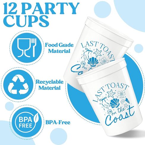 12PCS Last Toast on the Coast Cups 16oz Bachelorette Party Cups Beach Themed Bridal Shower Wedding Party Decoration Supplies in Saudi Arabia