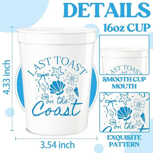 12PCS Last Toast on the Coast Cups 16oz Bachelorette Party Cups Beach Themed Bridal Shower Wedding Party Decoration Supplies in Saudi Arabia