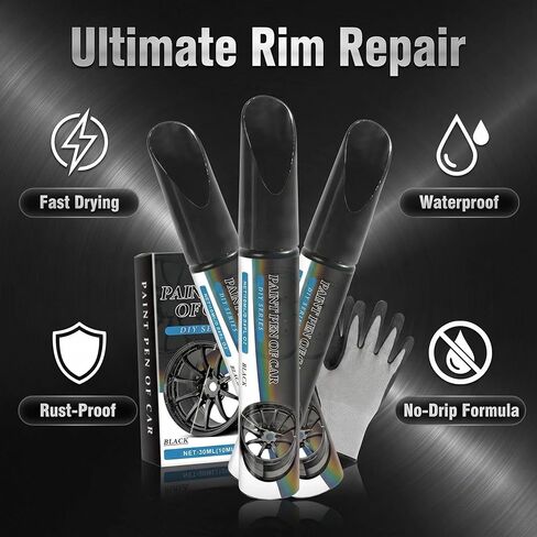 Magic Car Scratch Repair Pen, Fix Rim Scratches in Minutes,Permanent & No-Drip Formula, Car Wheel Scratch Repair Kit for Curb Rash & Scratches, Universal Gloss Black Enamel paint for Alloy in Saudi Arabia
