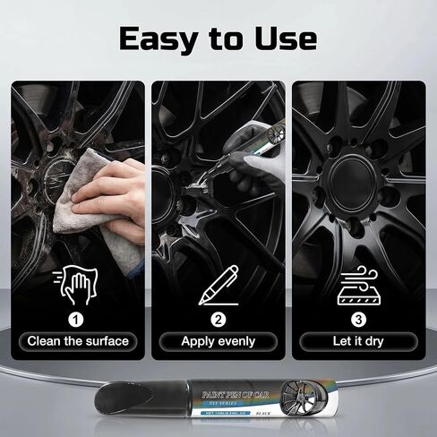 Magic Car Scratch Repair Pen, Fix Rim Scratches in Minutes,Permanent & No-Drip Formula, Car Wheel Scratch Repair Kit for Curb Rash & Scratches, Universal Gloss Black Enamel paint for Alloy in Saudi Arabia