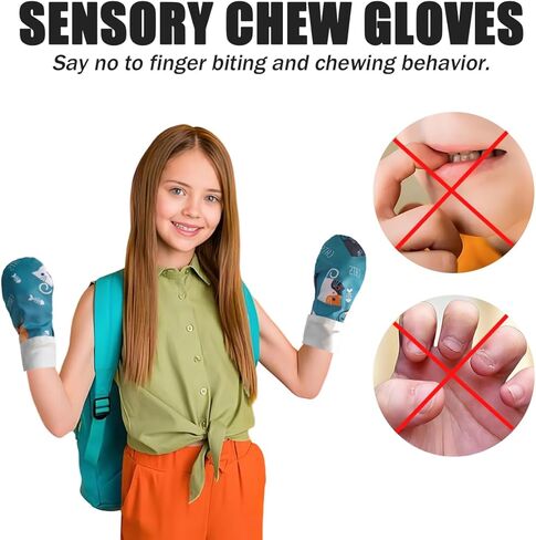 2PCS Waterproof Sensory Chew Gloves, Chewing Mittens for Special Needs, Anti Finger Biting Compression for ADHD Autism Down Syndrome Boys and Girls in Saudi Arabia