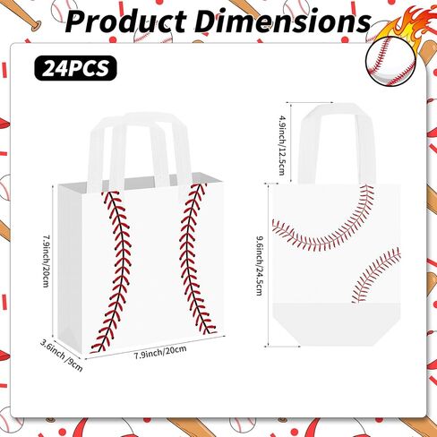 24 Pack Baseball Snack Bags Baseball Party Favor Bags Non-Woven with Handles - Baseball Goodie Bags for Kids Team Snacks, Boys Birthday Party Decorations, Sports Themed Paper Gift Sacks for End of Season Treats Coach in Saudi Arabia