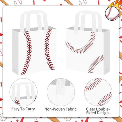 24 Pack Baseball Snack Bags Baseball Party Favor Bags Non-Woven with Handles - Baseball Goodie Bags for Kids Team Snacks, Boys Birthday Party Decorations, Sports Themed Paper Gift Sacks for End of Season Treats Coach in Saudi Arabia