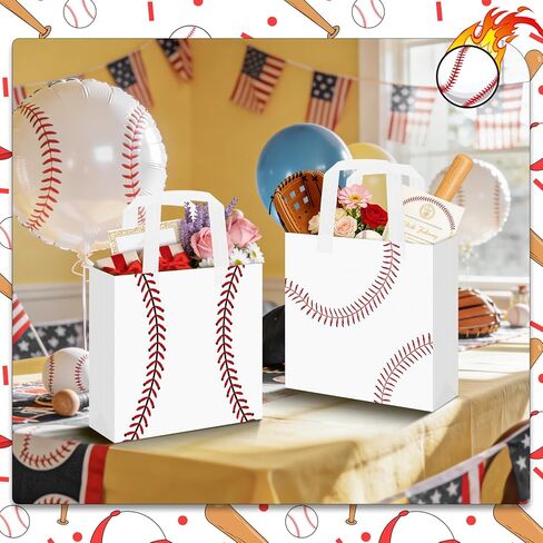 24 Pack Baseball Snack Bags Baseball Party Favor Bags Non-Woven with Handles - Baseball Goodie Bags for Kids Team Snacks, Boys Birthday Party Decorations, Sports Themed Paper Gift Sacks for End of Season Treats Coach in Saudi Arabia