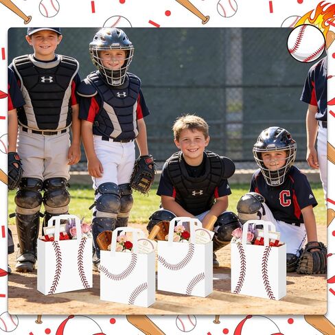 24 Pack Baseball Snack Bags Baseball Party Favor Bags Non-Woven with Handles - Baseball Goodie Bags for Kids Team Snacks, Boys Birthday Party Decorations, Sports Themed Paper Gift Sacks for End of Season Treats Coach in Saudi Arabia