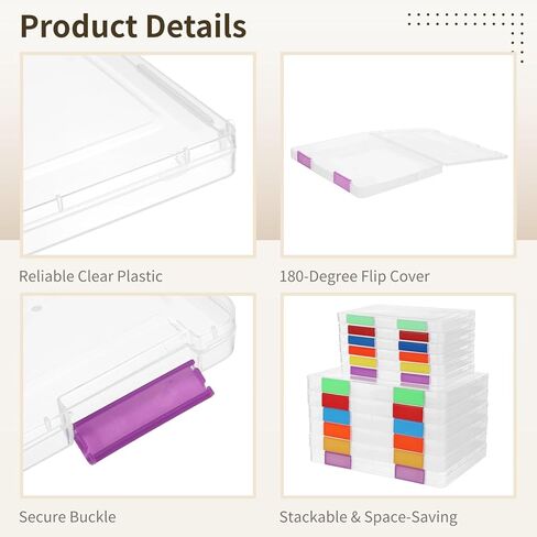 12 PCS Clear A4 A5 File Boxes, Plastic Paper Organizer with Color Buckles and 54 Labels, Stackable Magazine Protector Cases, Transparent Document Case for Office, School, Home in Saudi Arabia
