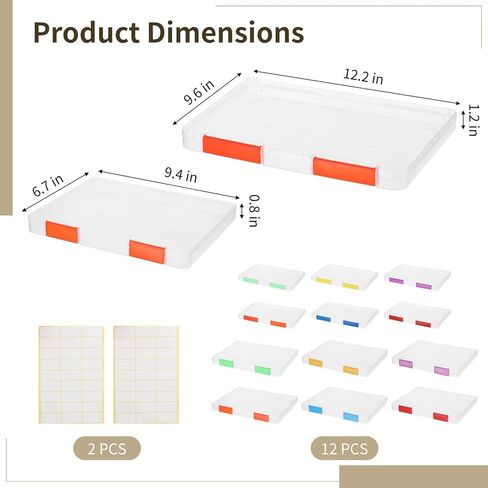 12 PCS Clear A4 A5 File Boxes, Plastic Paper Organizer with Color Buckles and 54 Labels, Stackable Magazine Protector Cases, Transparent Document Case for Office, School, Home in Saudi Arabia