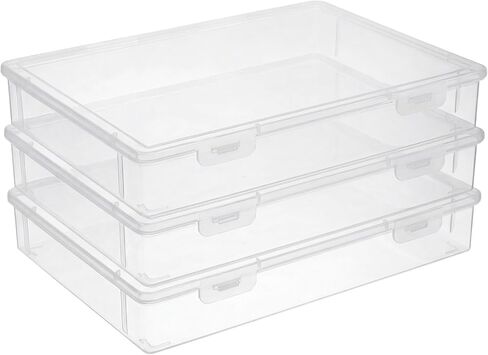 3 Pack Clear Plastic Storage Box with Flap Lid, Multipurpose A4 Size Craft Organizer for Art Supplies, Pencils, Markers, and Document Storage, 12.8 x 9.3 x 2.1 Inches in Saudi Arabia