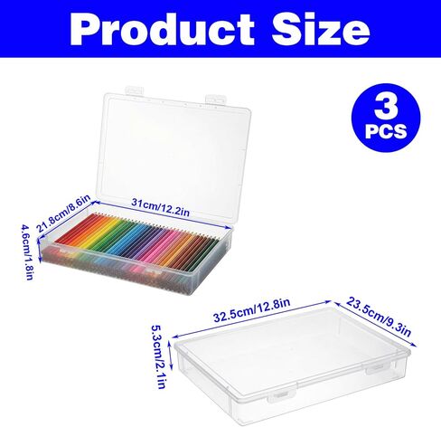 3 Pack Clear Plastic Storage Box with Flap Lid, Multipurpose A4 Size Craft Organizer for Art Supplies, Pencils, Markers, and Document Storage, 12.8 x 9.3 x 2.1 Inches in Saudi Arabia