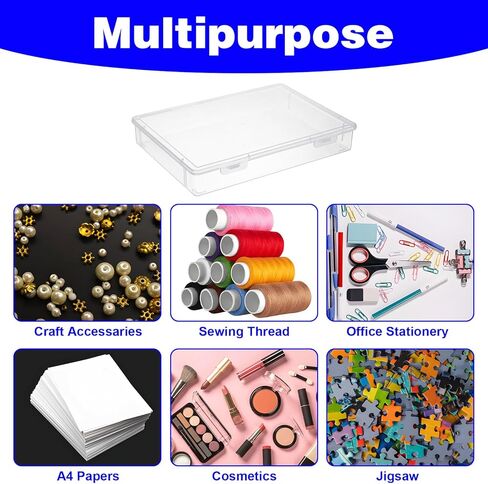 3 Pack Clear Plastic Storage Box with Flap Lid, Multipurpose A4 Size Craft Organizer for Art Supplies, Pencils, Markers, and Document Storage, 12.8 x 9.3 x 2.1 Inches in Saudi Arabia