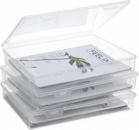 3 Pack Clear Plastic Storage Box with Flap Lid, Multipurpose A4 Size Craft Organizer for Art Supplies, Pencils, Markers, and Document Storage, 12.8 x 9.3 x 2.1 Inches in Saudi Arabia
