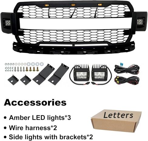 Front Upper Bumper Grille with LED Lights & Side Marker Lights fit for 2018 2019 2020 Ford F-150 F150, Matte Black Mesh Grill Replacement in Saudi Arabia