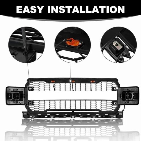Front Upper Bumper Grille with LED Lights & Side Marker Lights fit for 2018 2019 2020 Ford F-150 F150, Matte Black Mesh Grill Replacement in Saudi Arabia