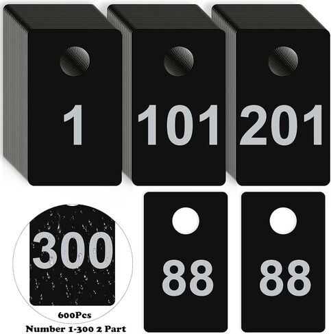 600Pcs Number Tags Plastic Check Tags 2 Part 1.5x2.5inch Coat Check Tickets 10mil Number Cards 1 to 300 with Hole Reusable Coat Room Tags Claim Ticket for Closet Organization Raffle Draws in Saudi Arabia