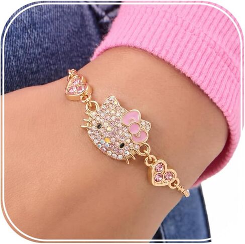 Hello Kitty Bracelets for Women Official License, Gold-Tone Heart and Charm Bracelets, Sanrio Gifts in Saudi Arabia
