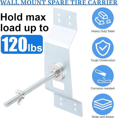 Wall Mount Spare Tire Carrier Bracket for Trailer, Spare Tire Mount for Enclosed Trailer with Secure Locking Nuts & Chute, Fits Most Tires (Enclosed, Cargo, Utility, Trucks, Vans) in Saudi Arabia