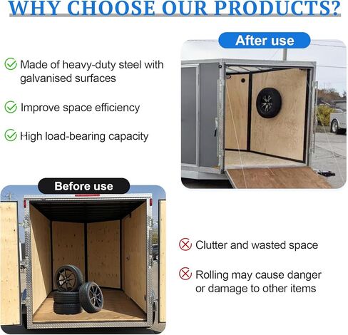 Wall Mount Spare Tire Carrier Bracket for Trailer, Spare Tire Mount for Enclosed Trailer with Secure Locking Nuts & Chute, Fits Most Tires (Enclosed, Cargo, Utility, Trucks, Vans) in Saudi Arabia