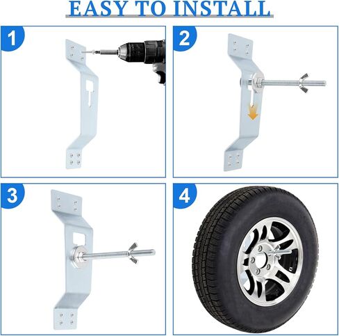 Wall Mount Spare Tire Carrier Bracket for Trailer, Spare Tire Mount for Enclosed Trailer with Secure Locking Nuts & Chute, Fits Most Tires (Enclosed, Cargo, Utility, Trucks, Vans) in Saudi Arabia