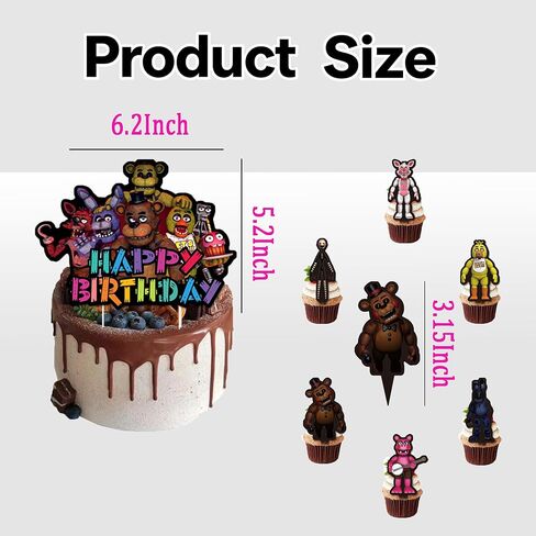 25 Pcs Five Nights Happy Birthday Cake Toppers, Freddy's Cake Decorations, This Cake Decoration set Includes 1 “Happy Birthday" Topper and 24 Dessert Decorations in Saudi Arabia
