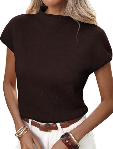 ZAFUL Women's Mock Neck Sweater Vest Cap Sleeve Casual Knit Pullover Tank Outfits Tops in Saudi Arabia