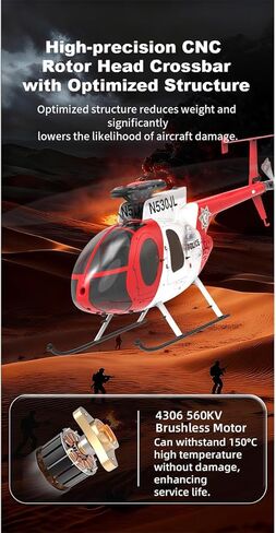 Yu Xiang F119S MD500 MH-6 Little Bird RC Helicopter with GPS, 1/16 Scale 250-Class Military RC Helicopter 2.4G 9CH 6G/3D Switchable Modes & Openable Cockpit (RTF Version) in Saudi Arabia