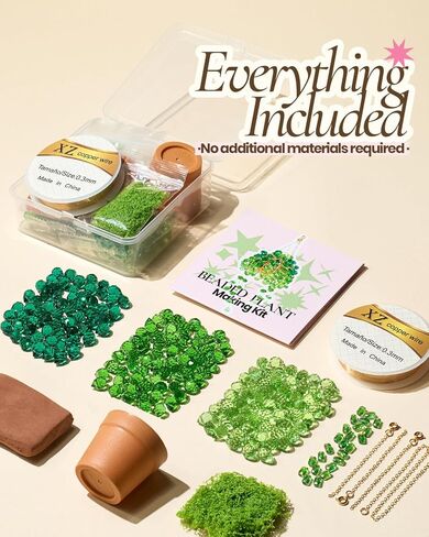 Deinduser Beaded Plant Kit, DIY Hanging Suncatcher Craft Kit with Glass Crystal Beads, Pot, Chain, Faux Moss, Air Dry Clay, Instruction Booklet & Video Tutorial, Tabletop or Window Decor Gift in Saudi Arabia