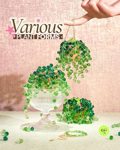 Deinduser Beaded Plant Kit, DIY Hanging Suncatcher Craft Kit with Glass Crystal Beads, Pot, Chain, Faux Moss, Air Dry Clay, Instruction Booklet & Video Tutorial, Tabletop or Window Decor Gift in Saudi Arabia