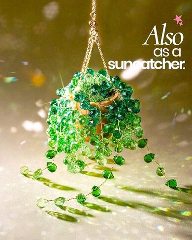 Deinduser Beaded Plant Kit, DIY Hanging Suncatcher Craft Kit with Glass Crystal Beads, Pot, Chain, Faux Moss, Air Dry Clay, Instruction Booklet & Video Tutorial, Tabletop or Window Decor Gift in Saudi Arabia