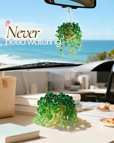 Deinduser Beaded Plant Kit, DIY Hanging Suncatcher Craft Kit with Glass Crystal Beads, Pot, Chain, Faux Moss, Air Dry Clay, Instruction Booklet & Video Tutorial, Tabletop or Window Decor Gift in Saudi Arabia