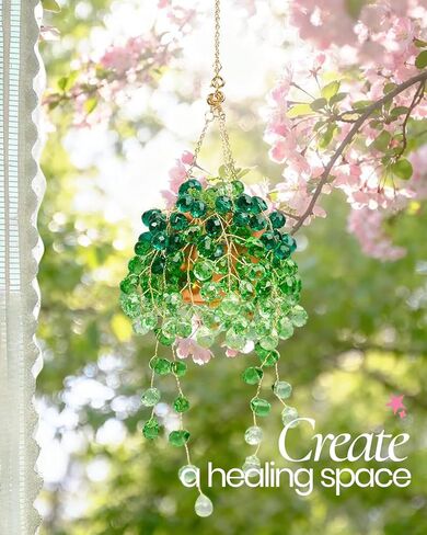 Deinduser Beaded Plant Kit, DIY Hanging Suncatcher Craft Kit with Glass Crystal Beads, Pot, Chain, Faux Moss, Air Dry Clay, Instruction Booklet & Video Tutorial, Tabletop or Window Decor Gift in Saudi Arabia