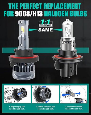 9008 H13 مصابيح LED لفورد F150 F250 F350 نيسان دودج رام داكوتا جي إم سي شيفروليه رام، 34901-HL4-A01 لهوندا بايونير تالون بولاريس رينجر RZR موستانج، 30000Lm 110W 6500K، شعاع عالي منخفض، عبوتان in Kuwait