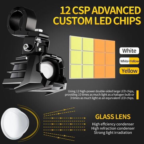 Motorcycle Auxiliary Lights Driving LED Fog Lights Spotlights White/Amber High/Low Beam with 7 Modes Dual-Color, Universal Fit for Motorcycle SUV ATV UTV, 2PCS in Saudi Arabia