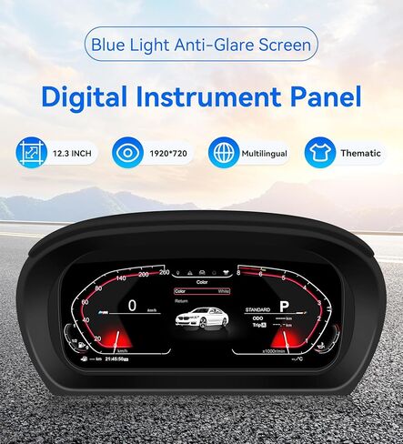 مجموعة أدوات القياس الرقمية 12.3 بوصة لسيارة BMW 3 Series E90 E91 E92 E93 2005-2012، عداد السرعة البديل للوحة القيادة مع شاشة زرقاء مضادة للتوهج in Kuwait