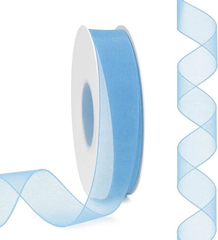 Light Blue Shimmer Sheer Organza Ribbon 1/4 Inch 200 Yards Chiffon Fabric Ribbons for Gift Wrapping DIY Crafts Weddings Invitations Flower Bouquet Bow Making Home Decor Sewing in Saudi Arabia
