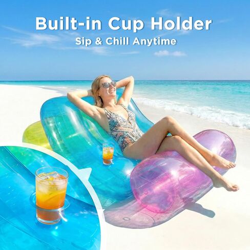 Funscape Inflatable Pool Recliner Lounger, Swimming Pool Floating Lounge, Adult Sun Tanning Chair W/Cup Holder, Beach Water Sofa Floaties, Fun Yard Summer Party Gift for Boys Girls Teens Family Women in Saudi Arabia
