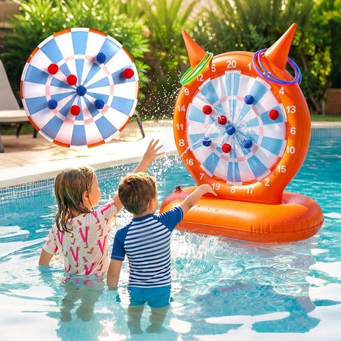 Inflatable Dart Board Pool Toys, 2-in-1 Pool Games with Throwing & Ring-toss Games, Sewn Fabric Balls and Rings for Kids & Adults, Suitable for Family Gatherings & Water Parties in Kuwait