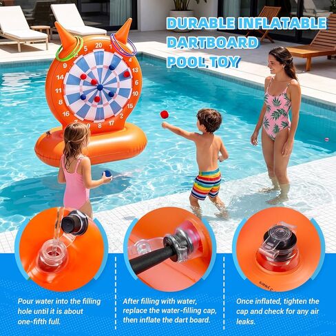 Inflatable Dart Board Pool Toys, 2-in-1 Pool Games with Throwing & Ring-toss Games, Sewn Fabric Balls and Rings for Kids & Adults, Suitable for Family Gatherings & Water Parties in Kuwait