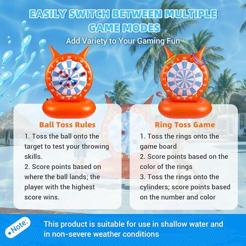 Inflatable Dart Board Pool Toys, 2-in-1 Pool Games with Throwing & Ring-toss Games, Sewn Fabric Balls and Rings for Kids & Adults, Suitable for Family Gatherings & Water Parties in Kuwait