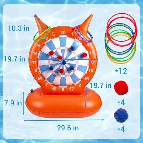 Inflatable Dart Board Pool Toys, 2-in-1 Pool Games with Throwing & Ring-toss Games, Sewn Fabric Balls and Rings for Kids & Adults, Suitable for Family Gatherings & Water Parties in Kuwait